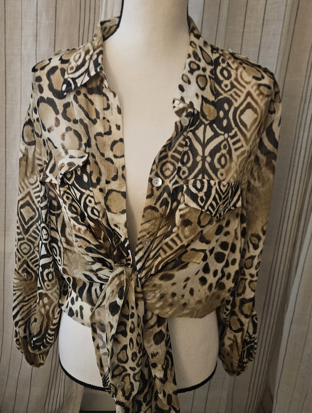 Ruby Rd. Animal Print Shell in Black and Tan
